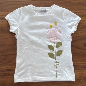 Il Gufo White and Pink Short Sleeve Tees with Floral Motifs